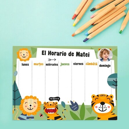 Horario personalizado con una foto y un texto - La selva