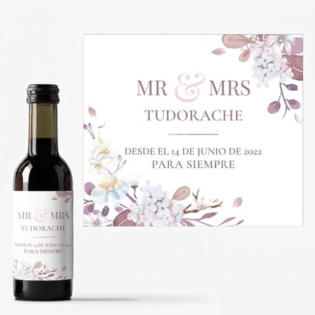 Mini botella de vino de recuerdo personalizada con texto: «Mr & Mrs»