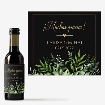 Mini botella de vino de recuerdo personalizada con texto: «Gracias»