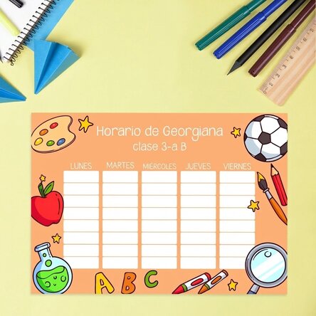 Horario personalizado con texto y fondo de color