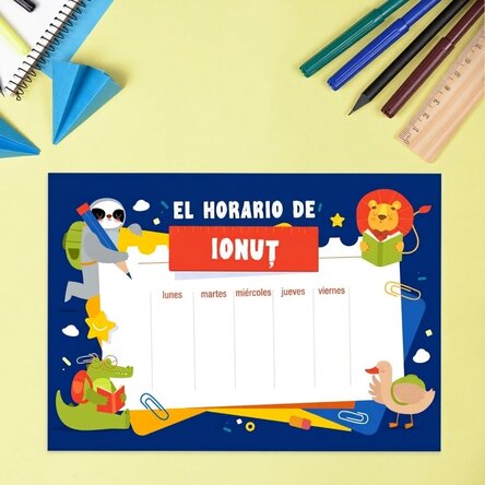 Horario personalizado con texto - Animalitos