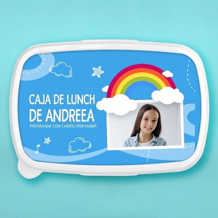 Fiambrera personalizada con una foto y un nombre - Modelo arcoíris
