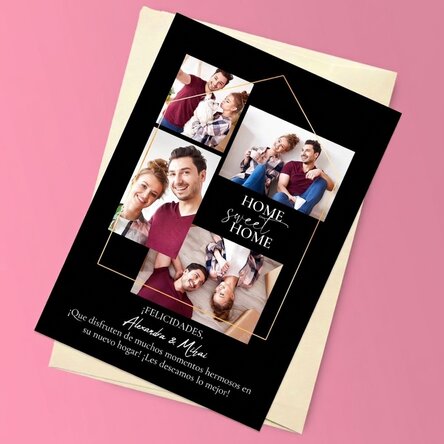 Tarjeta magnética personalizada con 4 fotos y texto para la nueva casa