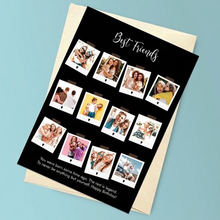 Tarjeta de felicitación magnética personalizada con 12 fotos y texto - Polaroid