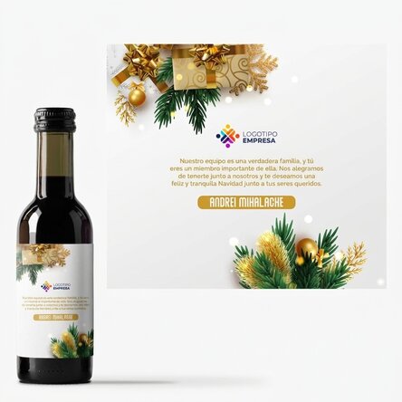 Mini botella de vino personalizada con mensaje y logotipo - Una historia festiva