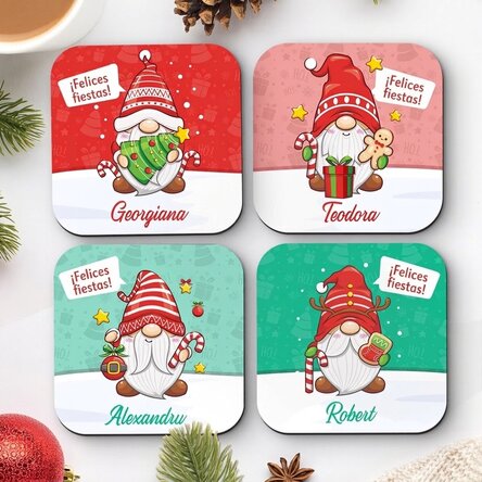 Juego de 4 posavasos personalizados con texto - diseño navideño