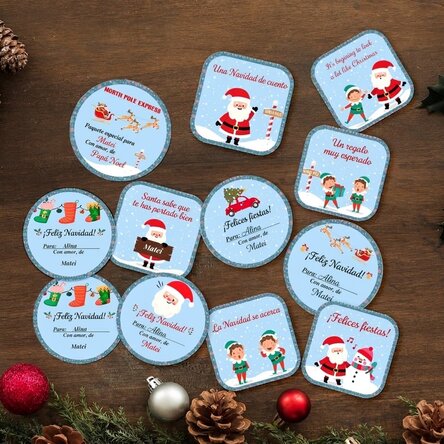 Lote de 12 pegatinas (etiquetas autoadhesivas) personalizadas - El espíritu de las fiestas