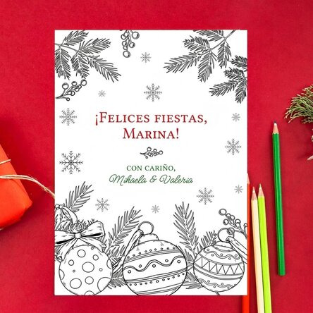 Tarjeta de felicitación para colorear personalizada con mensaje - Navidad