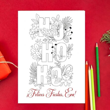 Tarjeta de felicitación para colorear personalizada con mensaje - ¡Ho, ho, ho!