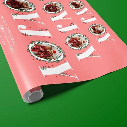 Personalised gift wrapping paper with 12 photos and text - Joy