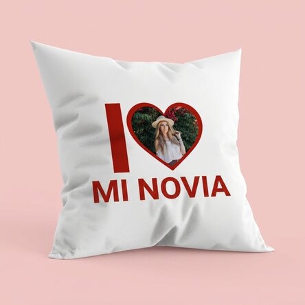 Cojín personalizado con foto y texto: «I love my girlfriend»