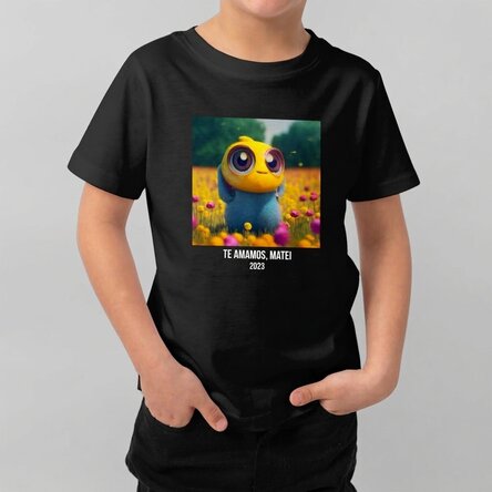 Camiseta de algodón para niños personalizada con una foto cuadrada y un texto