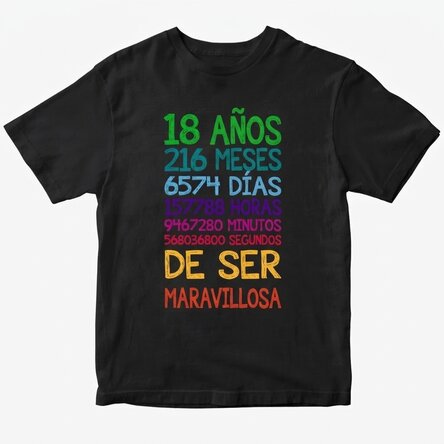 Camiseta de algodón personalizada con texto: «18 años»