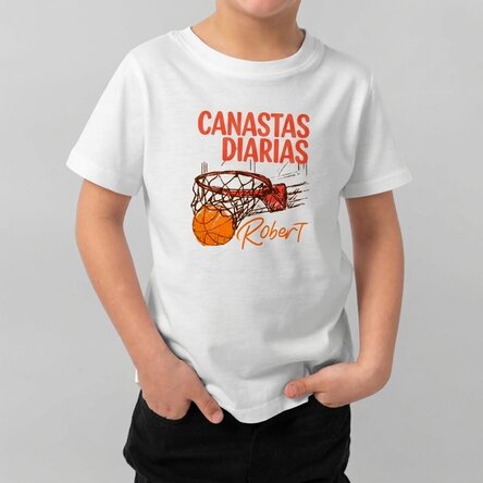 Camiseta de algodón para niños personalizada con texto - Baloncesto