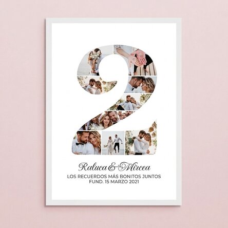 Cuadro personalizado con el número 2, fotos y un mensaje - Aniversario de pareja
