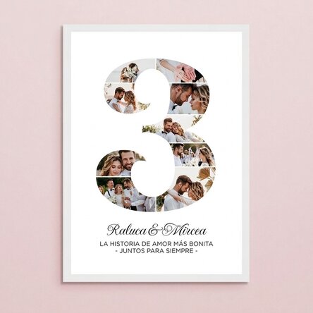 Cuadro personalizado con el número 3, fotos y un mensaje - Aniversario de pareja