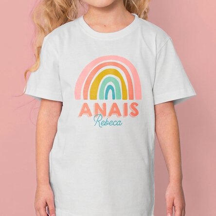 Camiseta de algodón para niños personalizada con nombre - Arcoíris