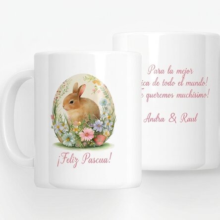 Taza personalizada con mensaje: Conejo de Pascua