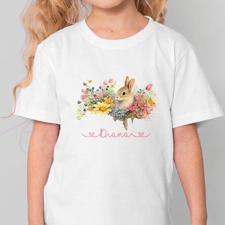 Camiseta de algodón para niños personalizada con nombre - Conejito