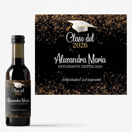Mini botella de vino para la graduación, personalizada con el texto «Outstanding student»