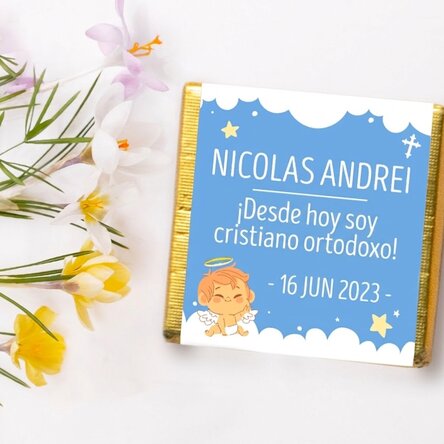 Mini tableta de chocolate personalizada con mensaje: «Desde hoy soy cristiano»