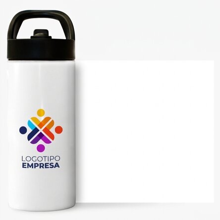 Término con asa y pajita personalizado con logotipo