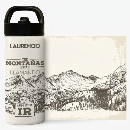 Término con asa y pajita personalizado con nombre - Mountains are calling