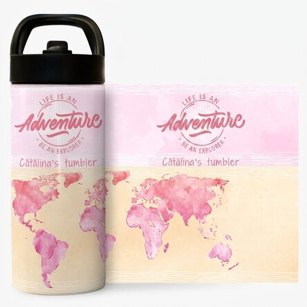 Término con asa y pajita personalizado con nombre - Be an explorer