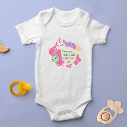 Body para niños personalizado con mensaje: «1.º aniversario»