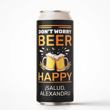 Cerveza en lata personalizada con texto: «Cheers to you»
