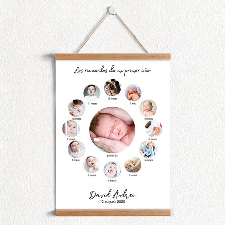 Póster con colgador personalizado con texto y 13 fotos: «Un año de felicidad»