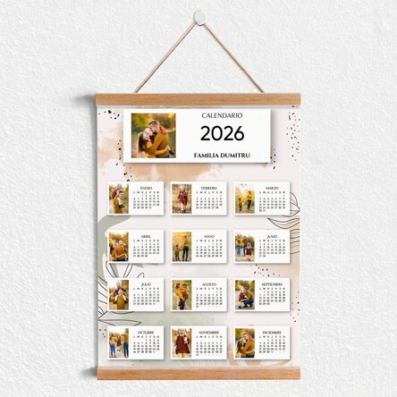 Póster calendario con colgador personalizado con 13 fotos y texto