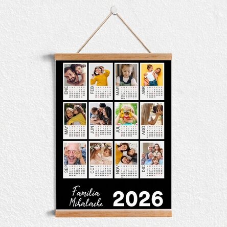 Póster calendario con ganchos personalizado con 12 fotos Polaroid y fondo de colores