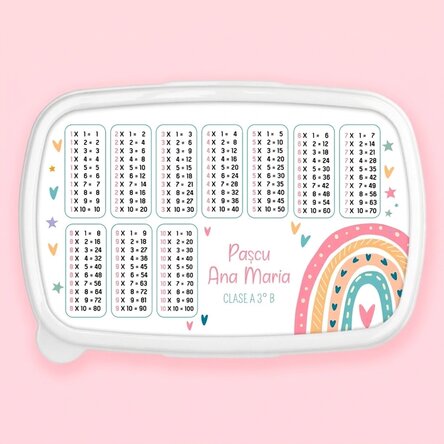 Fiambrera personalizada con nombre y tabla de multiplicar - Curcubeu