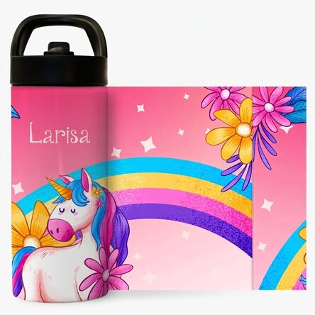Término con asa y pajita personalizado con el nombre para niños - Unicornio