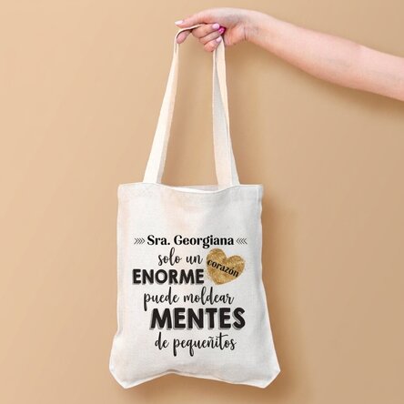 Bolso personalizado con texto: «El corazón de un profesor»