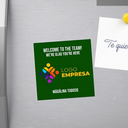 Imán personalizado de 10x10 con logotipo y texto - Welcome