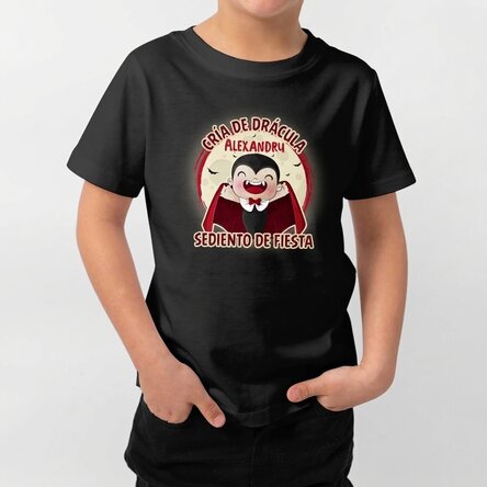 Camiseta de algodón de Halloween para niños personalizada con texto - El polluelo de Drácula