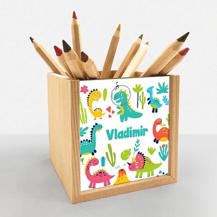 Portalápices personalizado con nombre - Dino