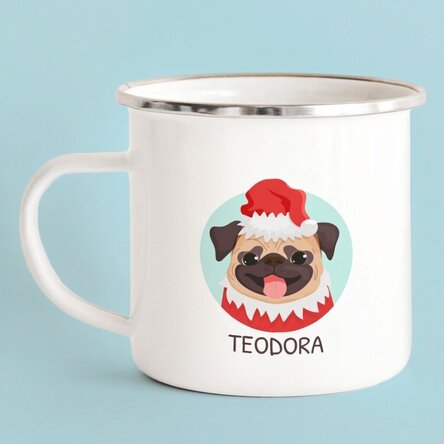 Taza metálica esmaltada con nombre - Cachorritos de Navidad