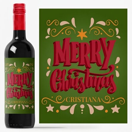Vino personalizado con mensaje: «Merry Christmas»