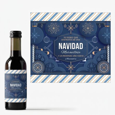 Mini botella de vino personalizada con texto - Blue Christmas