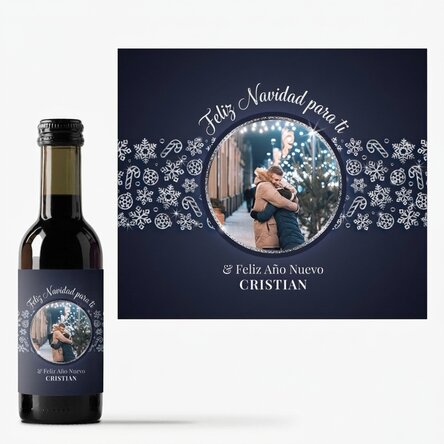 Mini botella de vino personalizada con foto y texto - Shiny Snowflakes