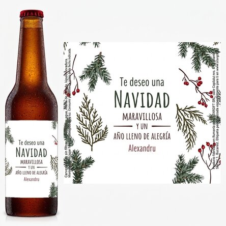 Cerveza personalizada con texto - Ramas de abeto