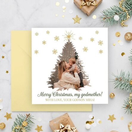 Tarjeta cuadrada personalizada con foto y mensaje: ¡Feliz Navidad!