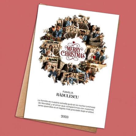 Tarjeta personalizada con 10 fotos y texto - Corona navideña
