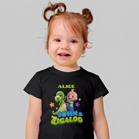 Personalised cotton T-shirt for children with name - Johny and Zigaloo TraLaLa