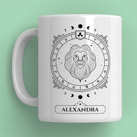 Taza personalizada con nombre y signo del zodiaco: Leo