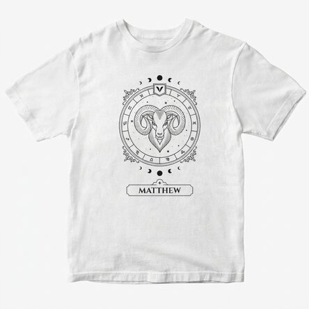Customised cotton T-shirt with name and zodiac sign - Aries