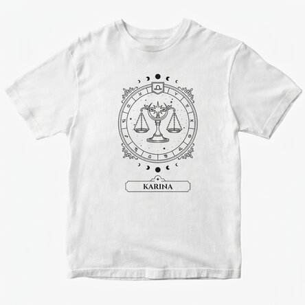Camiseta de algodón personalizada con nombre y signo del zodiaco: Libra